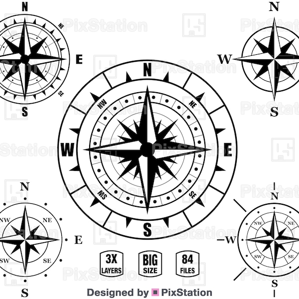 Compass Svg, Compass Rose Svg, Nautical Compass Svg, Adventure Svg, Compass Clipart, Vintage Compass Png, Decal cut file Cricut Silhouette