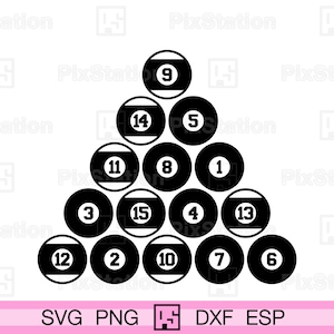 Klassisches Billard-Bälle svg, schwarzes Billard-Bälle svg, Billard-Kugeln-Clipart png, Acht-Ball-Svg-Aufkleber Schnittdatei für Cricut und Silhouette | ps202