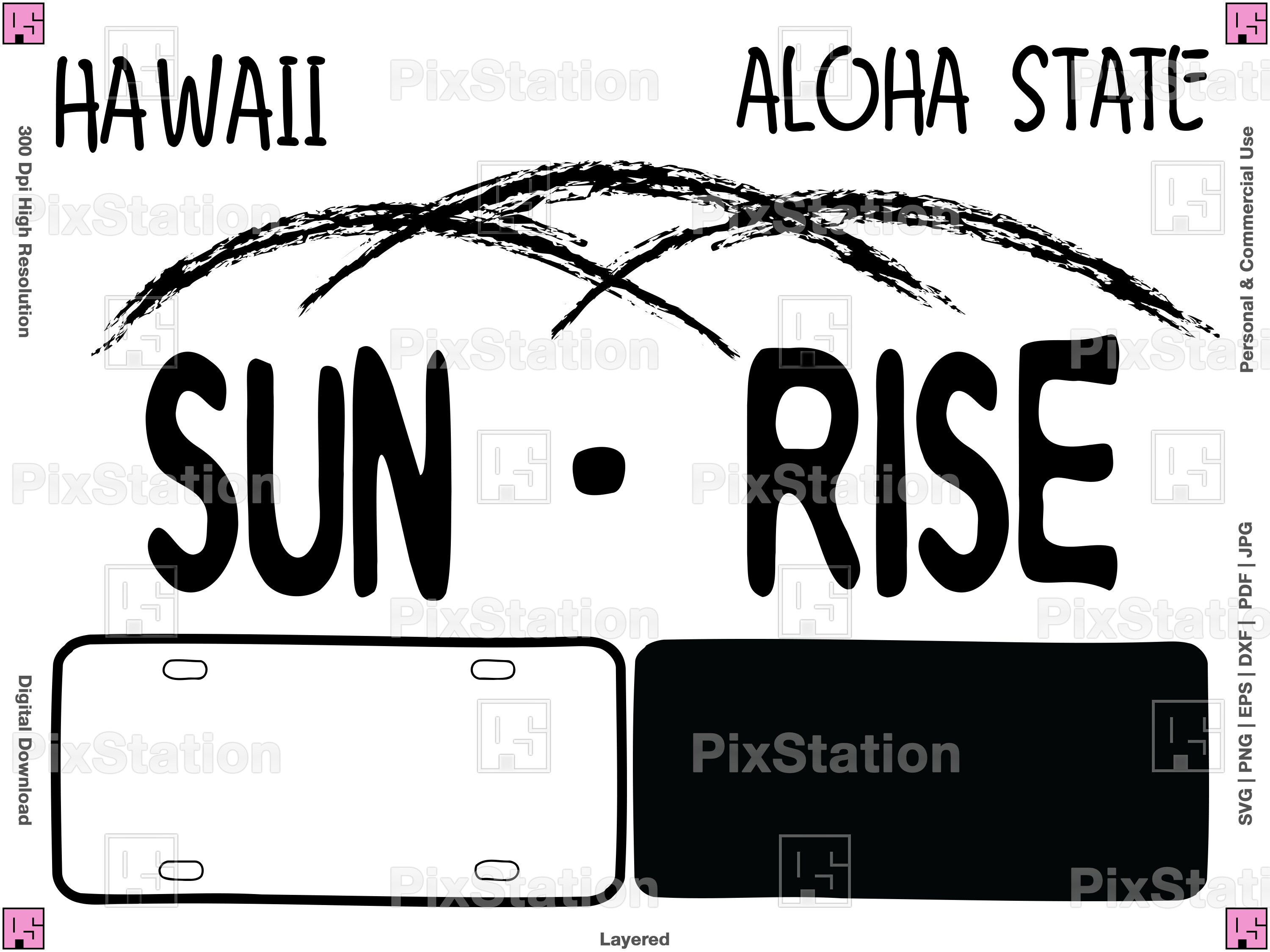 Hawaii License Plate Sun Rise SVG License Plate Art Esp Dxf Etsy