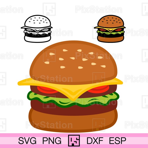 Hamburger svg, Burger svg, Cheeseburger svg, Burger clipart, Food clipart, Fast food svg png dxf esp jpg pdf for Cricut n Silhouette | ps266