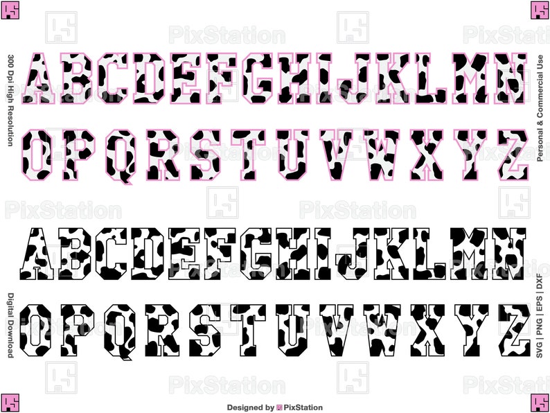 cow letters svg, varsity cow alphabet svg, cow alphabet svg, cow font svg, cow print svg, font animal, varsity font block cricut and silhouette by pixstation store