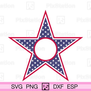Amerikaanse vlag ster monogram svg, patriottische ster svg, 4 juli, vlag van de VS, Amerikaanse patriottische monogram svg voor Cricut en Silhouette