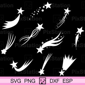 流れ星SVG、星バンドルSVG、スパークルSVG、星SVG、スパークルスターSVG、スパークルカットファイル、スパークルクリップアートクリカットアンドシルエット | ps85