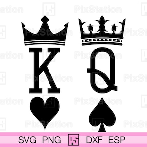 Rainha de Copas Svg, Rei de Espadas Svg, Coroa da Rainha de Espadas Svg, Coroa do Rei de Copas, Coroa de Casal da Rainha e do Rei Svg para Cricut n Silhouette
