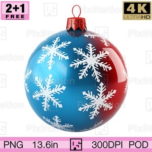 Bola de nieve clásica de Navidad roja y azul png, decoración de bola de fiesta de Navidad, descarga de clipart imprimible por sublimación de bola de Navidad / ps358