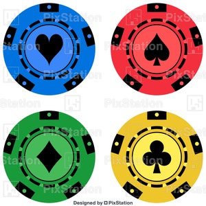 Casinochip svg, pokerchipkaart pak svg, gokken svg, gokken clipart png, bundel van vier casinofiches voor Cricut en Silhouette