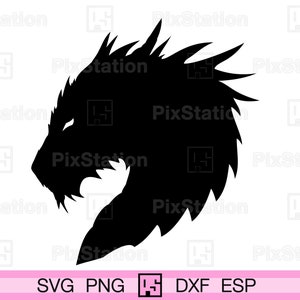 Cabeza de dragón svg, contorno de cabeza de dragón svg, decoración de fiesta de fantasía, descarga de dragón de fantasía mítica png / ps376