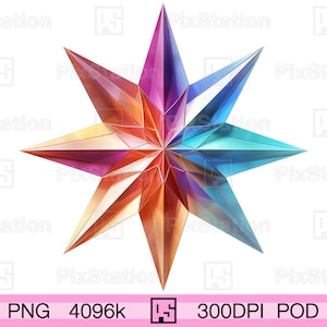 Estrella octagonal colorida (PNG), Estrella con símbolo geométrico (PNG), Estrella con forma de octagrama (PNG), Estrella de sublimación (PNG), Estrella triangular, Estrella con icono / ps317