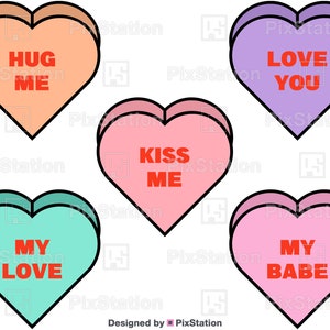 Süßigkeits-Herz-Svg-Bundle, Konversationsherzen, Herz-Signatur, Valentinstag-Süßigkeit-Svg-Datei, Liebes-Svg, Sweetheart-Svg, niedliches Candy-Svg für Cricut Silhouette