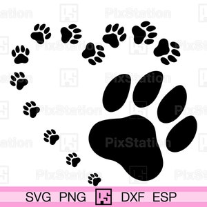 Hond poot hart svg, liefde dier poot hart png, dxf, jpg, svg sticker gesneden bestand voor Cricut en Silhouette | ps279