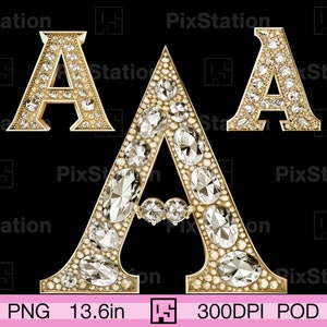 Goud letter A monogram png-set, goud letter A clipart png, goud letter A met diamant png, monogram goud letter A met edelsteen png | ps429