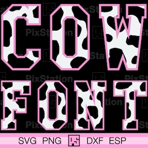 Varsity Kuh Alphabet SVG, Kuh Alphabet SVG, Kuh Buchstaben SVG, Kuh Schrift svg, Kuh Druck svg, Schrift Tier, Varsity Schriftblock, Cricut Silhouette
