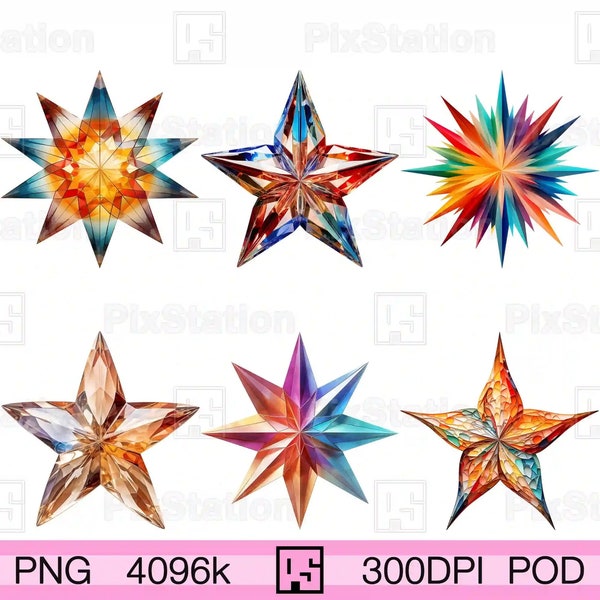 Bundle star shapes with different color, Colorful star png, Crystal star png, Diamond Star, Glass star, Star shapes clipart files | ps316