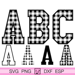 Buffalo Plaid Alphabet Multi Layered Svg, Black Buffalo Plaid Letters Numbers, Varsity Jersey Plaid Alphabet,Gingham Check Cricut Silhouette