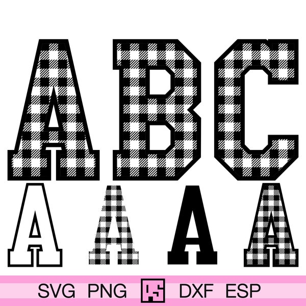 Buffalo Plaid Alphabet Multi Layered Svg, Black Buffalo Plaid Letters Numbers, Varsity Jersey Plaid Alphabet,Gingham Check Cricut Silhouette