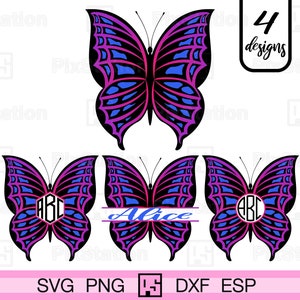 geschichteter Monogramm Schmetterling svg, Schmetterling geteiltes Sechseck Kreis Monogramm svg Cricut Dateien, Schmetterling Aufkleber geschnitten Datei Cricut Silhouette | ps220