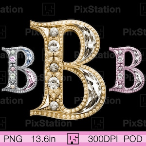 Gouden letter B eerste monogram png-set, zilveren letter B clipart png, roségouden letter B met diamant png, letter B met edelsteen png | ps431