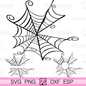 クモの巣 SVG、ハロウィーンのウェブ PNG、モノグラム、漫画、クリップアート、昇華シャツ、Cricut Silhouette 用ベクター装飾デカールカットファイル | ps253