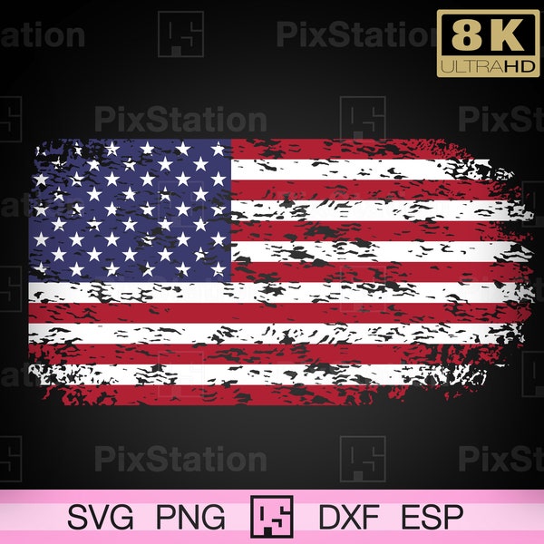 Distressed US Flag Svg Dxf Png Pdf Jpg, American Flag Svg, 4th of july, Patriotic USA Flag Svg, Independence day Png for Cricut & Silhouette