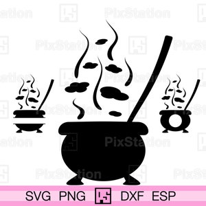 Panela de bruxa svg, panela de caldeirão de Halloween png, monograma dividido, clipart, arquivos de corte de decalque de decoração vetorial para Cricut e Silhouette | ps254