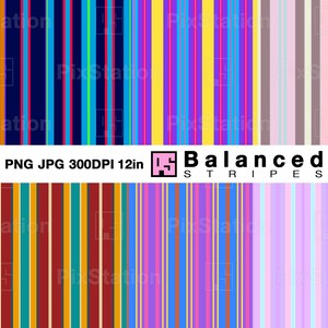 Ensemble de rayures multicolores équilibrées png, rayures verticales équilibrées png, papier numérique à rayures équilibrées jpg, jeu de couleurs tendance png | ps458