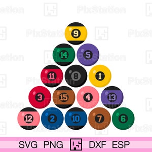 Billardkugeln svg, dunkle Farbe Poolbälle svg, Billardkugeln Clipart png, acht Ball svg Abziehbilder schneiden, Dateien für Cricut und Silhouette | ps292