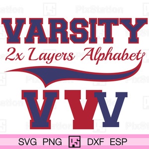 Duas camadas do alfabeto universitário svg, png, letras em camadas do time do colégio números esportes atléticos bloco decalque vetor arquivos de corte Cricut n Silhouette ps64