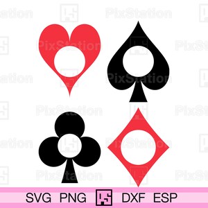 Monograma de círculo de palo de naipes svg, símbolo de palo de naipes de póquer de espadas, tréboles, corazón, diamante png, dxf, svg para Cricut y Silhouette / ps271