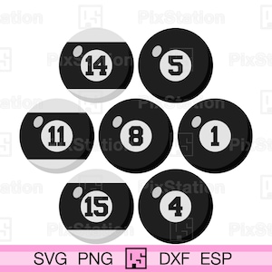 Dunkelgraue Poolbälle SVG: Billard Clipart, Cricut & Silhouette Cut File