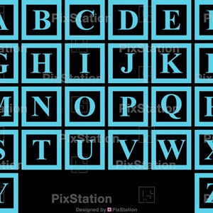 Alphabet bleu blocs Svg, blocs de construction Svg, polices de caractères Svg, lettres majuscules Svg, blocs ABC Svg, décalcomanie chiffres fichier coupe Cricut Silhouette