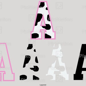 multilayered varsity cow alphabet svg, cow alphabet svg, cow letters svg, cow font svg, cow print svg, font animal for cricut and silhouette by pixstation store