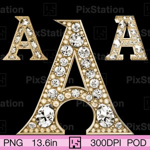 Goud letter A monogram png-set, goud letter A clipart png, goud letter A met diamant png, monogram goud letter A met edelsteen png | ps430