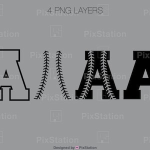 layered baseball alphabet with stitches png