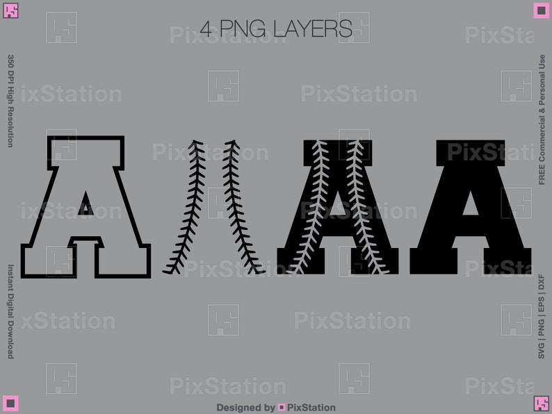 layered baseball alphabet with stitches png