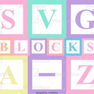 Alphabet pastel blocs Svg, blocs de construction Svg, polices de caractères Svg, lettres majuscules Svg, blocs ABC Svg, sticker chiffres fichier coupe Cricut Silhouette