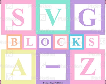 Pastel Alphabet Blocks Svg, Building Blocks Svg, Block Font Svg, Block Letters Svg, ABC Blocks Svg, Numbers Decal cut file Cricut Silhouette