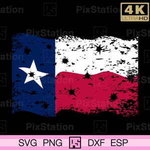 Banderas de Texas con agujeros de bala y en movimiento en apuros Svg, bandera de Texas ondeante Svg, 4 de julio, bandera patriótica de Texas Svg, Png para silueta de Cricut
