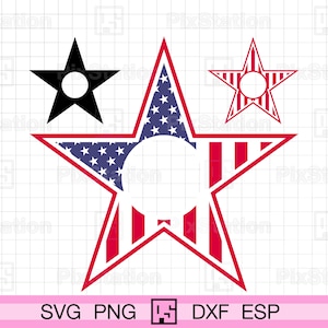 Monograma de estrella de la bandera estadounidense svg, estrella patriótica de rayas verticales svg, 4 de julio, bandera de EE. UU., patriótico estadounidense, para Cricut y Silhouette