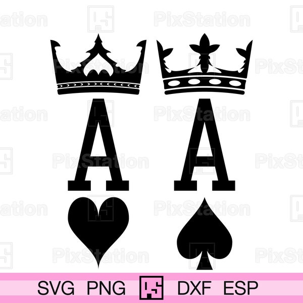 Ace of Spades Svg, Ace of Hearts Svg, Ace Heart Crown Svg, Ace Spade Crown Svg, Ace Spade Png Pdf Svg Cut Files for Cricut and Silhouette