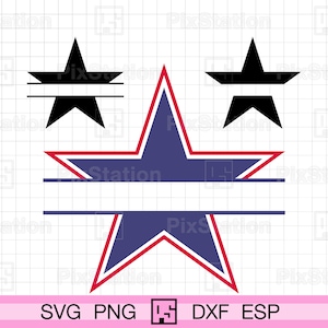 Bandera estadounidense con estrellas divididas Svg, monograma con estrellas divididas, estrella patriótica Svg, 4 de julio Svg, estrella de EE. UU., nombres de estrellas Svg para Cricut y Silhouette