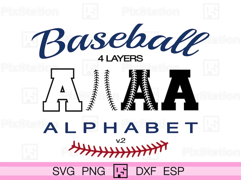 four layers baseball alphabet letters and numbers with stitches png