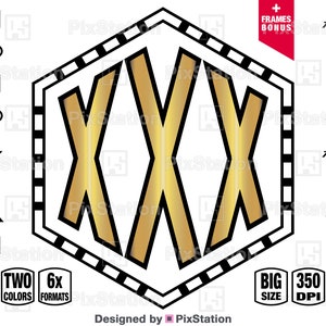 Peut inclure: Monogramme de la lettre X dorée dans un cadre de pellicule noir et blanc. Le monogramme est de forme hexagonale. L'image comprend le texte "MONOGRAMME" et "Conçu par PixStation".