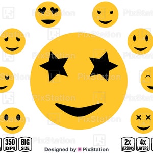 Pacote de Emojis Svg, Rosto Sorridente Svg, Smiley Svg, Ícone de Sorriso Svg Emoji Clipart Svg, Download Digital de Arquivo de Corte de Decalque Emoji para Cricut Silhouette