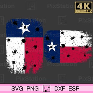 Paquete de Svg de banderas de Texas desgastadas con agujeros de bala, Svg de bandera de Texas, 4 de julio, Svg de bandera de Texas patriótica perforada para silueta de Cricut