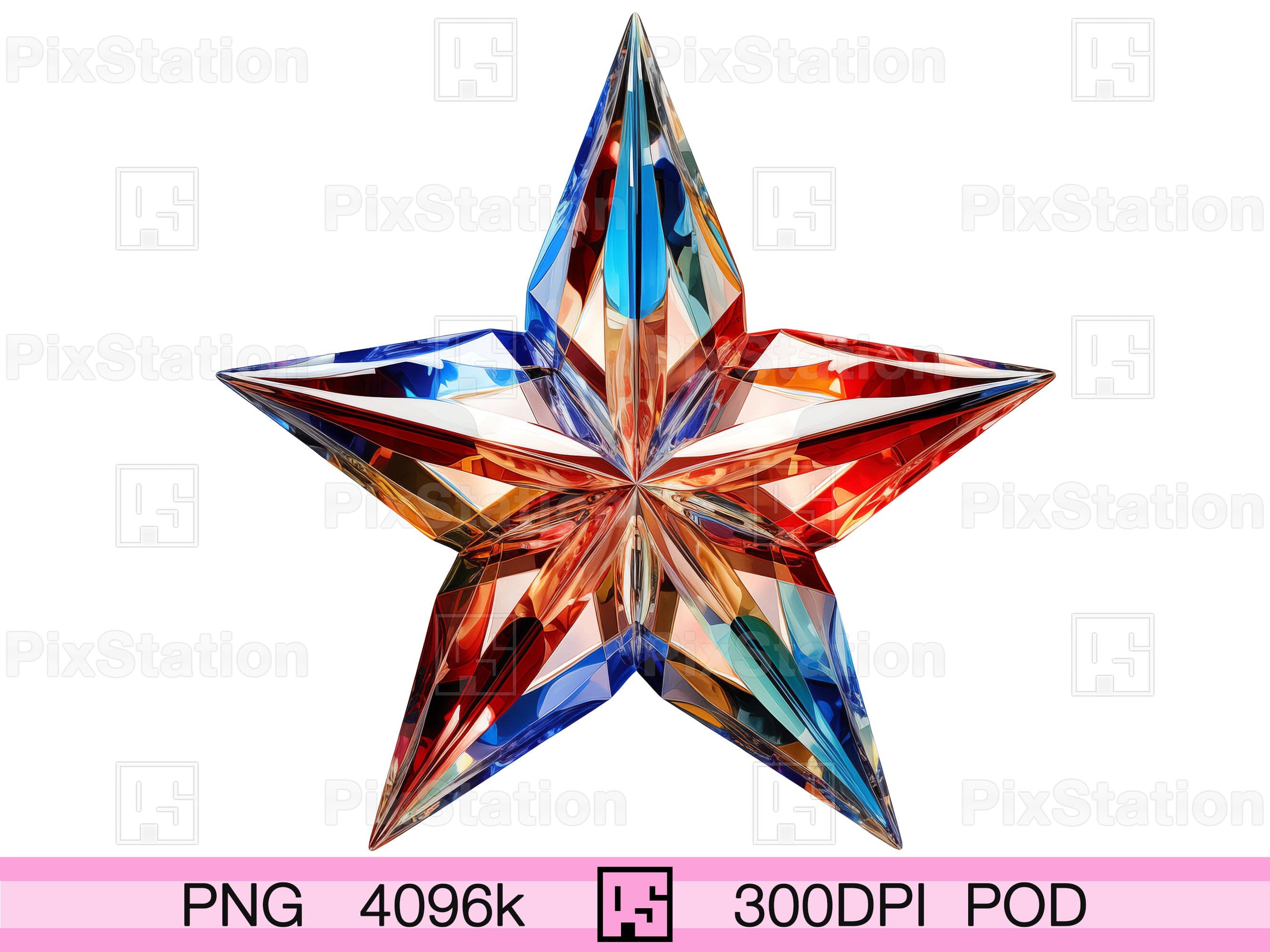Blue and Orange diamond star png, Sublimation star png, Crystal symbol star png, Glass star clipart, Icon five pointed star | ps320