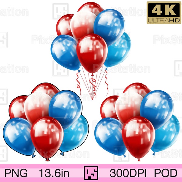 USA Patriotic Holidays balloons overlays, Red and Blue Patriotic Balloons png, American happy birthday sublimation balloons backdrops, ps334