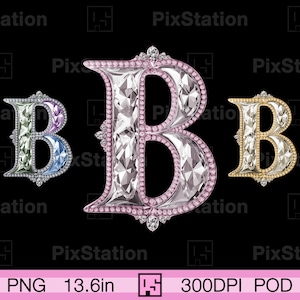Roségouden hoofdletters beginletter B png, zilveren letter B clipart png, gouden letter B met diamant png, letter B met edelsteen png | ps435