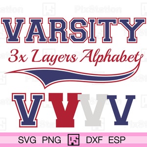 Three layers varsity alphabet svg, png, Varsity layered letters numbers athletic sports vector block decal cut file Cricut Silhouette | ps55