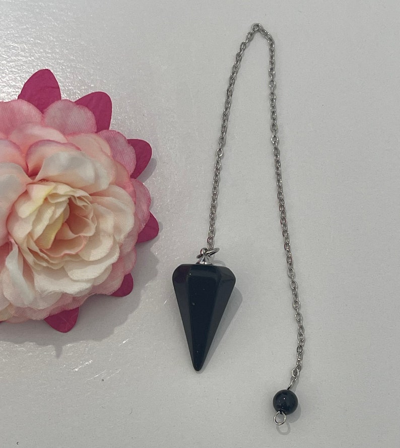 Black Obsiduan Crystal Pendulum, Answers, Healing, Divinity image 2