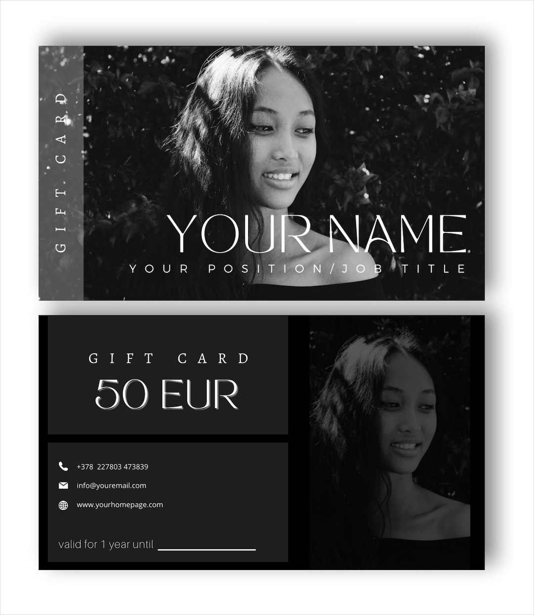 Black and White Gift Card, Business Card, Template, Gift Card Template
